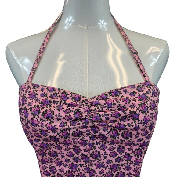 Betsey Johnson Dress Lace-up Corset Punk Glam Flirty 80s Ditsy Floral 2 B37 - Picture 4 of 12